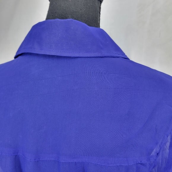 Poetry Sheer Blue Button-Up Blouse Tie Front Size Large - Picture 5 of 8
